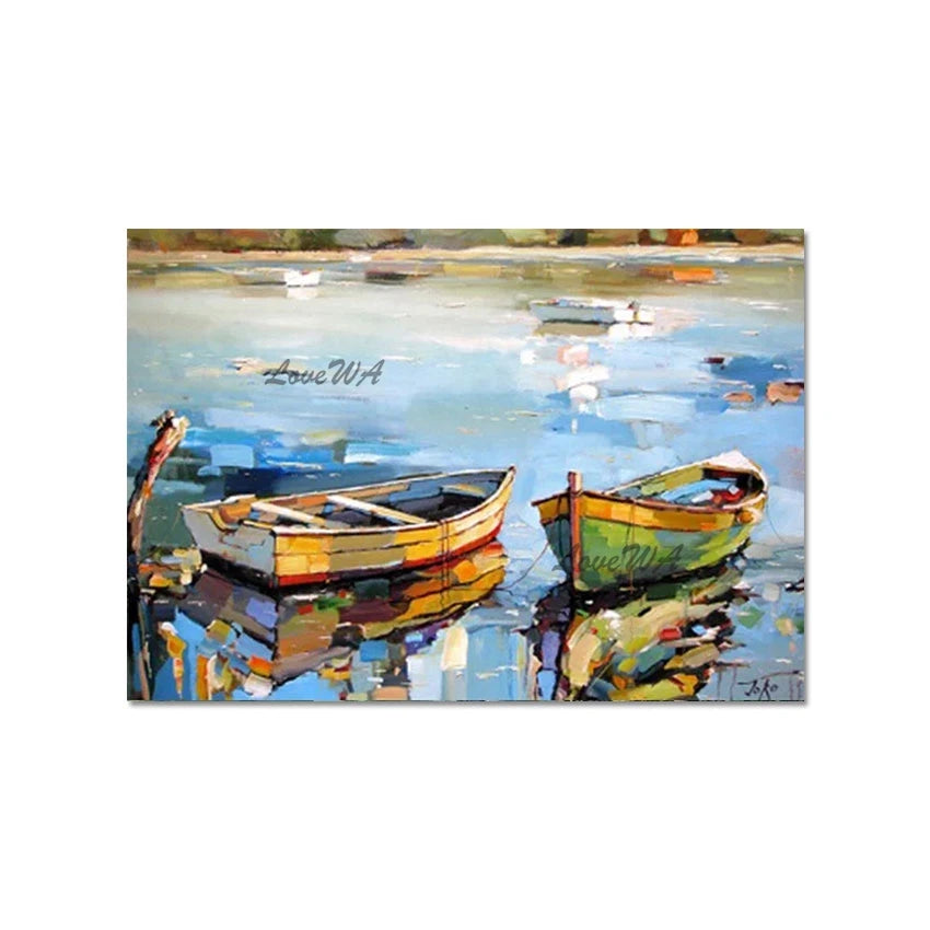 3d Boat Hand Drawing Decoration Wall Room Luxury Large Lakeside Painting Canvas Art Abstract Unframed Landscape Picture Artwork