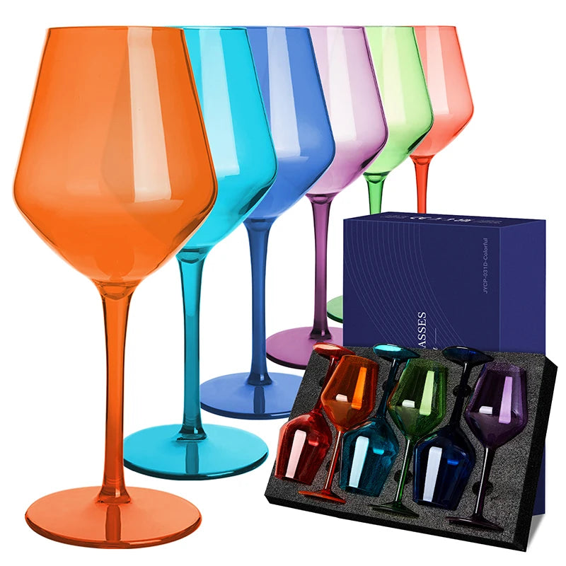 MICHLEY 2/4/6PCS Unbreakable Colorful Tritan Plastic Wine Glass Set Reusable Luxury For Party Outdoor Dishwasher Glassware