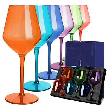 MICHLEY 2/4/6PCS Unbreakable Colorful Tritan Plastic Wine Glass Set Reusable Luxury For Party Outdoor Dishwasher Glassware