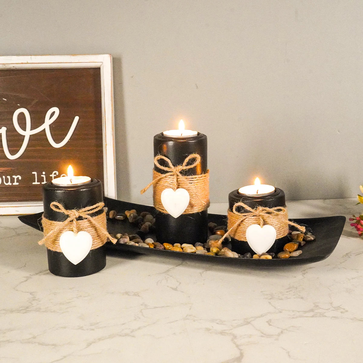 1PC Wooden Tray Candle Holder Set Candle holder for dining table candle holder decoration, wedding tea wax stand for office home