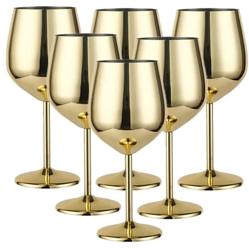 6PCS Stainless Steel Glass Cocktail Creative Metal Wine Glass Bar Restaurant Champagne Red Wine Glass Drinkware Barware Cup