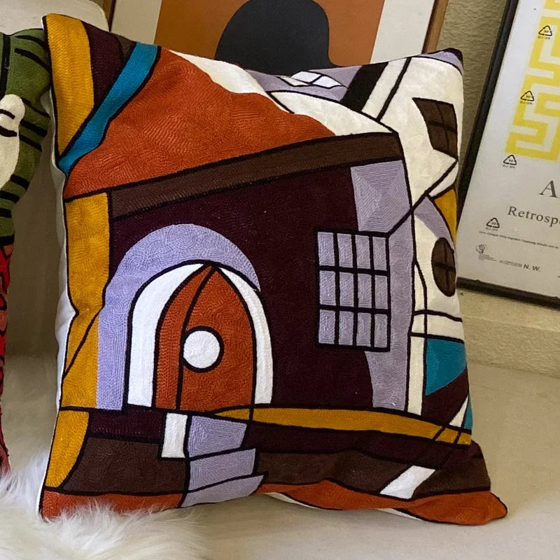 Embroidery Abstract Pillowcase Cotton Cushions Covers Picasso Decorative Throw Pillows Covers for Sofa Living Room Home Decor