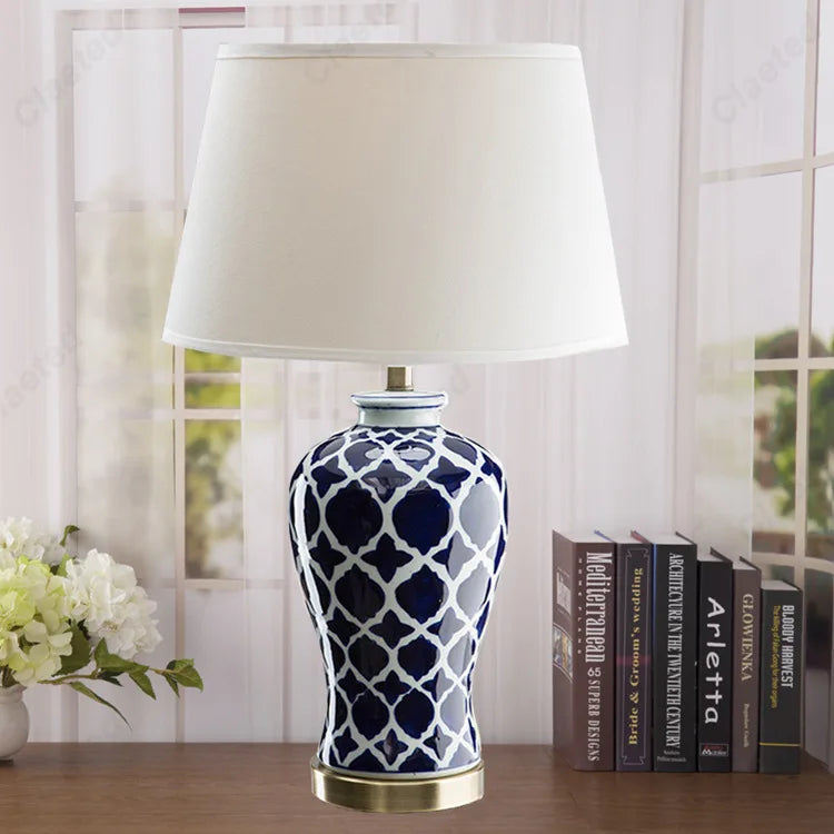 American Retro Simple LED Blue and White Ceramic Wall Lamp Living Room Bedroom Bedside Decorative Lighting