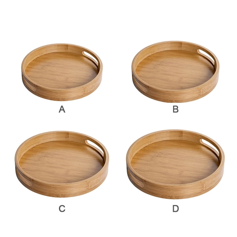 Wooden Round Serving Tray Decorative Bamboo Plate Tea Cup Food Dishes Storage Tray Drink Platter Plate Dinner Fruit Snack Trays