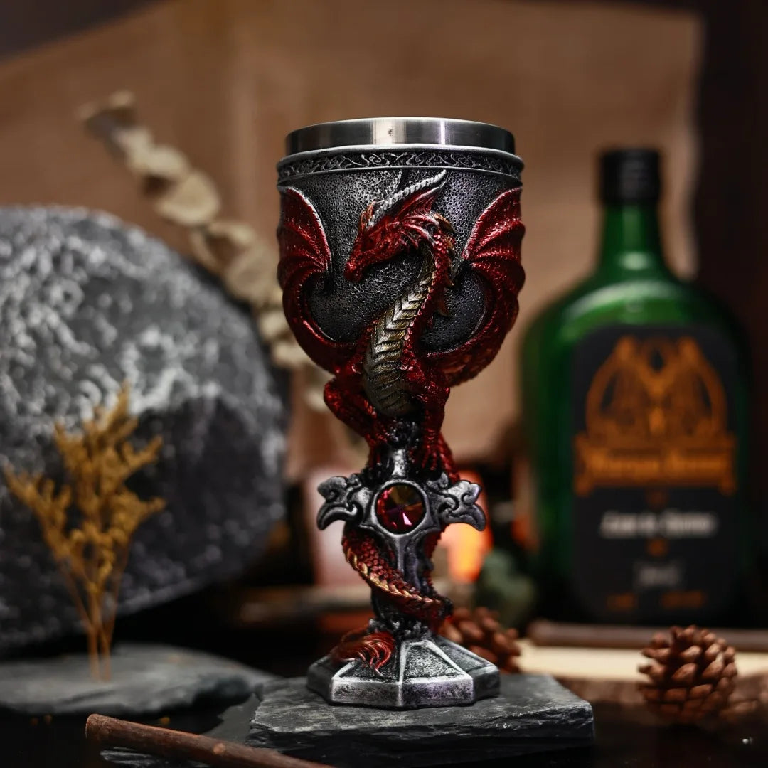 Cross Gem Dragon Wine Glass Medieval Resin Stainless Steel Goblet Chalice Cocktail Glasses Whiskey Cup Champagne Cups Drinkware