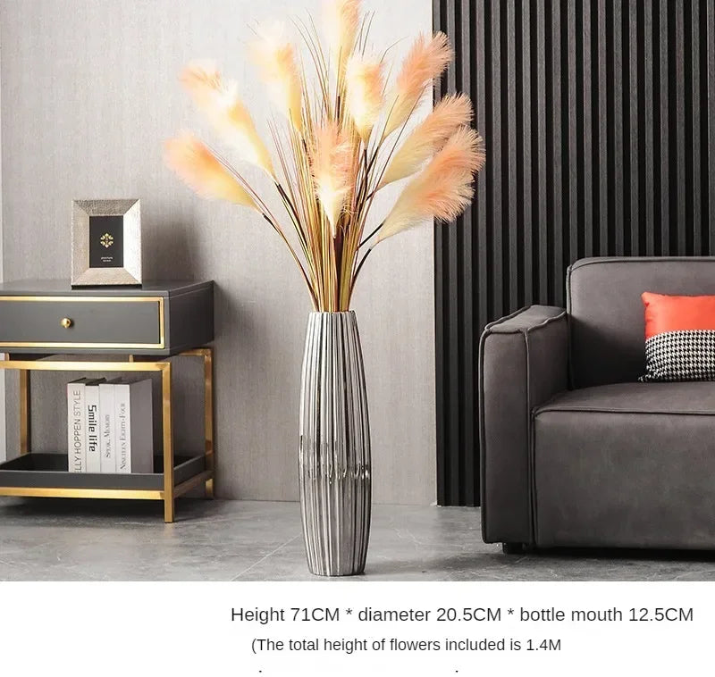 Nordic Ceramics Flower Vase for Entrance Light Luxury High-end Household Vase Large Electroplating Floor-standing Vase for Hotel