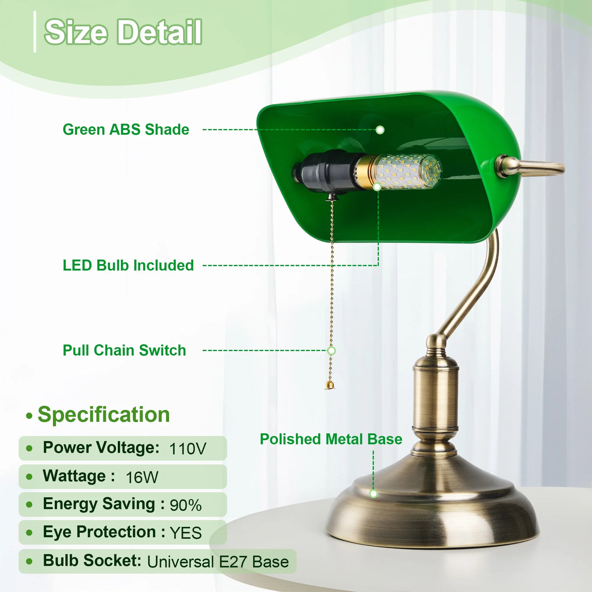 Modern bank desk lamp with US plug pull switch acrylic lampshade without light bulb very suitable for bedroom office and bank