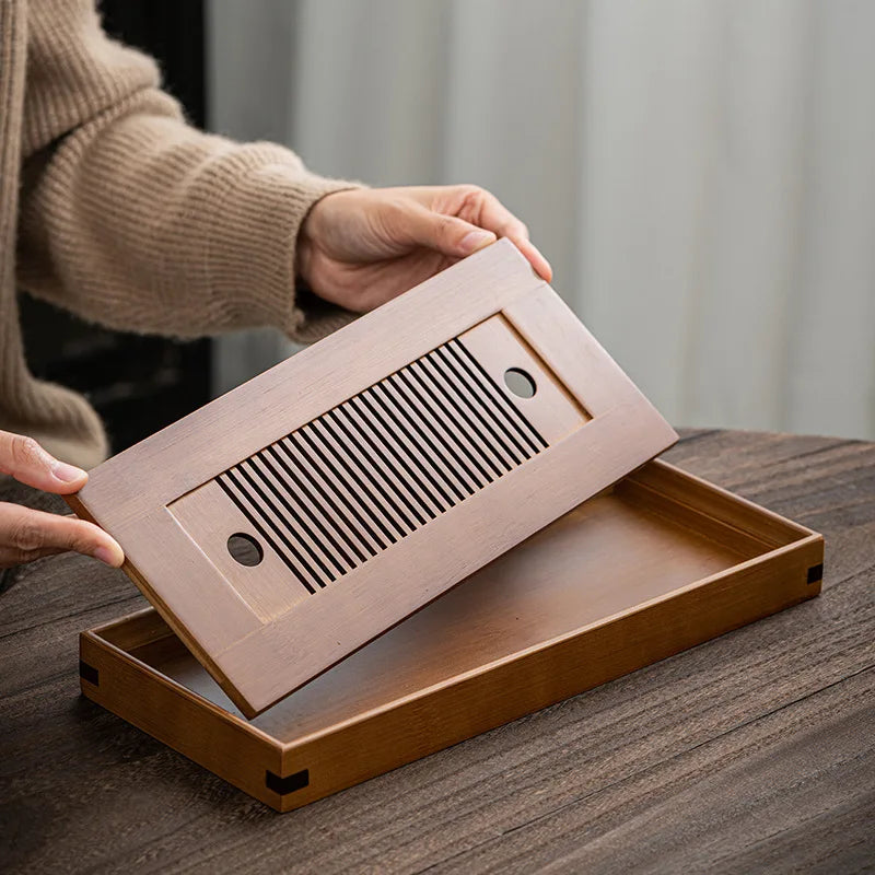 Modern Bamboo Tea Tray, Household Drain Tea Tray, Detachable Office Light Luxury Small Tea Tray, Dry Brewing Table