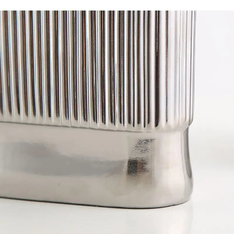 Silver-plated Vertical Grain Ceramic Vase Desk Decoration Geometric Shape Floral Vases Flower Pots Decorative Arrangement