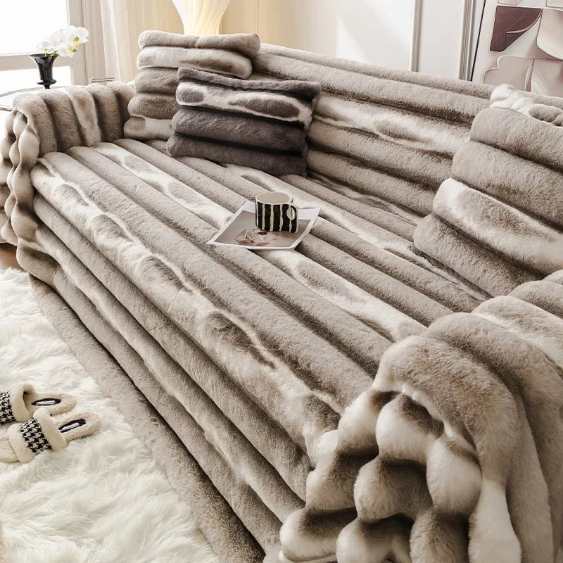 EIFLOY-Rabbit Plush Sofa Cover, Non Slip, Towel Blanket, Soft, Thick, Couch Slipcover, Winter, Universal, Furniture Protector