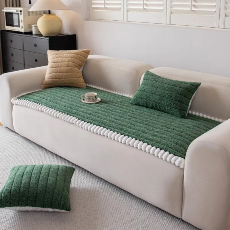 Solid Color Sofa Cushion Cover Non-Slip 2025 Autumn Wide Striped Sofa Protector Soft Anti-Skid Living Room Sofa Mats