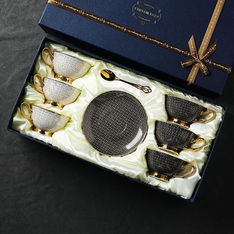 Exquisite and Luxurious European Style Bone China Coffee Cup and Plate Set, Fashionable and High-end Gift Set