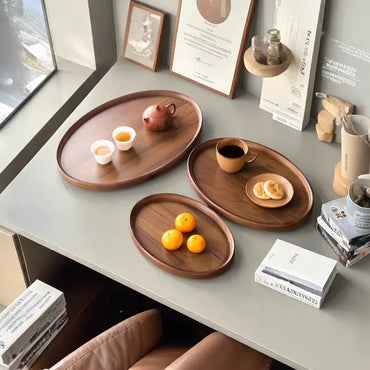 Wooden Decorative Serving Tray for Coffee Table and Home Decor Fruit Platter Decor Trays Serving Ware Food Dish Serving Platters