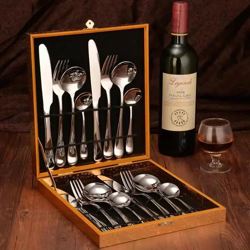 Steak Cutlery Western Food Tableware Set Stainless Steel Cutlery Spoon European Cutlery Full Set of 16 Gift Boxes