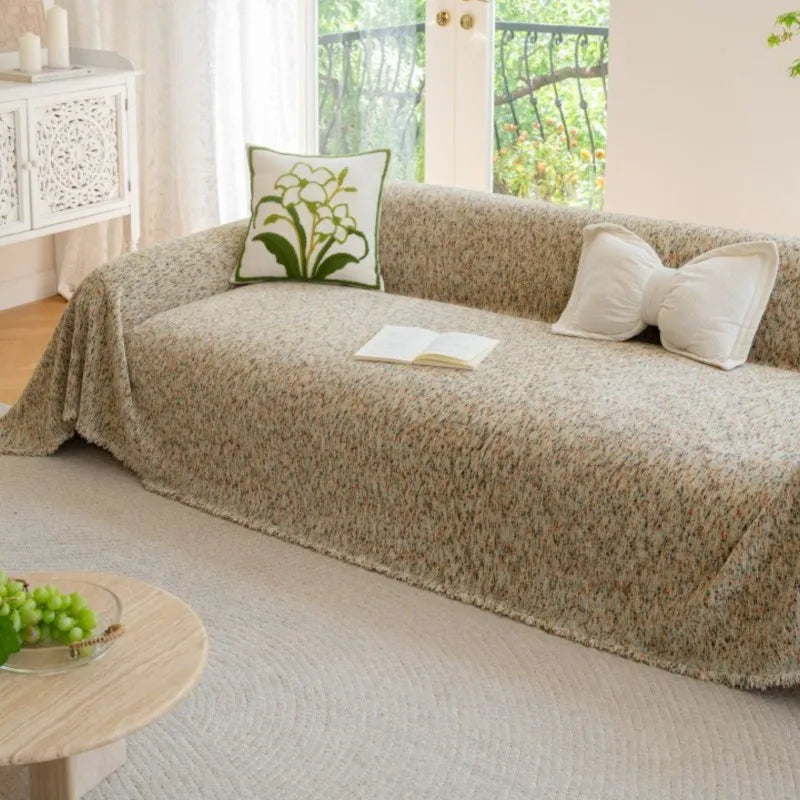 2025 All-Season Universal Full Coverage Non-Slip Couch Chenille Solid Couch Camping Blanket Vintage Solid Color Sofa Cover