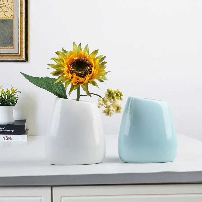 NEW Modern Ceramic Vase Nordic Home Decoration Pure White Cyan Table Vase  Dry Flower Arrangement Creative Living Room Decor