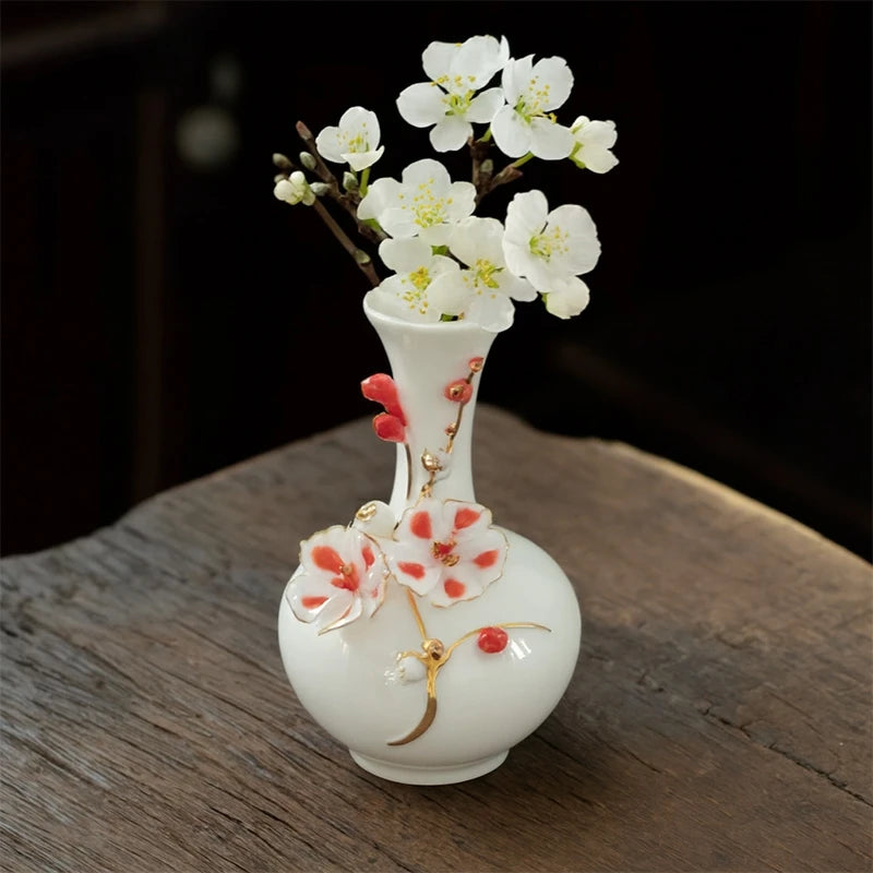 Plum Blossom Ceramic Vase Flower Arrangement Vase Room Decoration Flowerpot Teatable Decorative Vase Retro Ceramic Flower Bottle