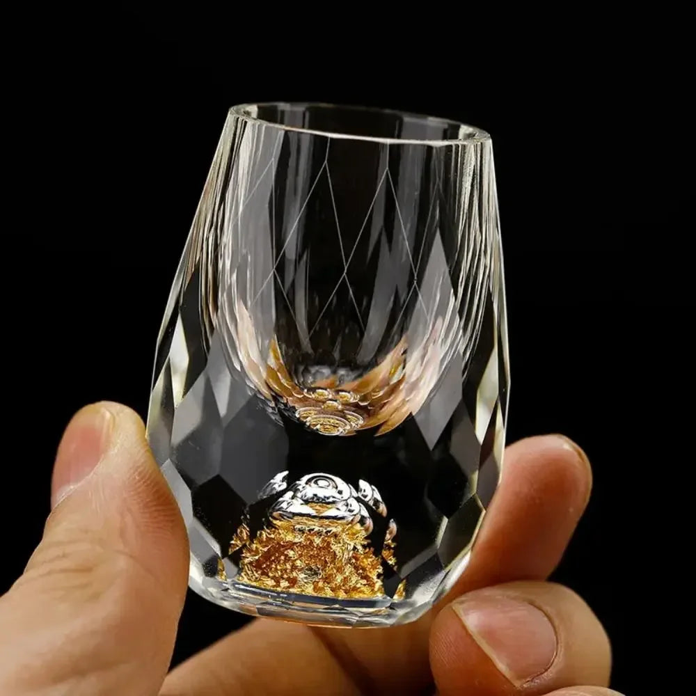 6pcs Luxury Crystal Glass Vodka Glass Sake Shochu Glass Bar Liqueur Double Bottom Gold Foil Glass Cup High-end Gifts Hard Liquor