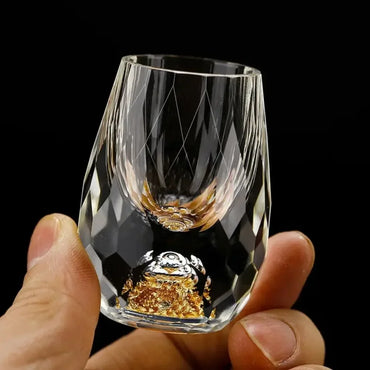6pcs Luxury Crystal Glass Vodka Glass Sake Shochu Glass Bar Liqueur Double Bottom Gold Foil Glass Cup High-end Gifts Hard Liquor