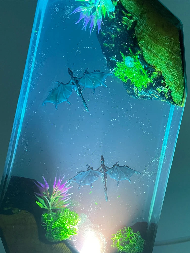 Double Dragon Departure Organism Resin Table Light Creactive Art Decoration Lamp Flying Dragon Theme Night Light  USB Charge