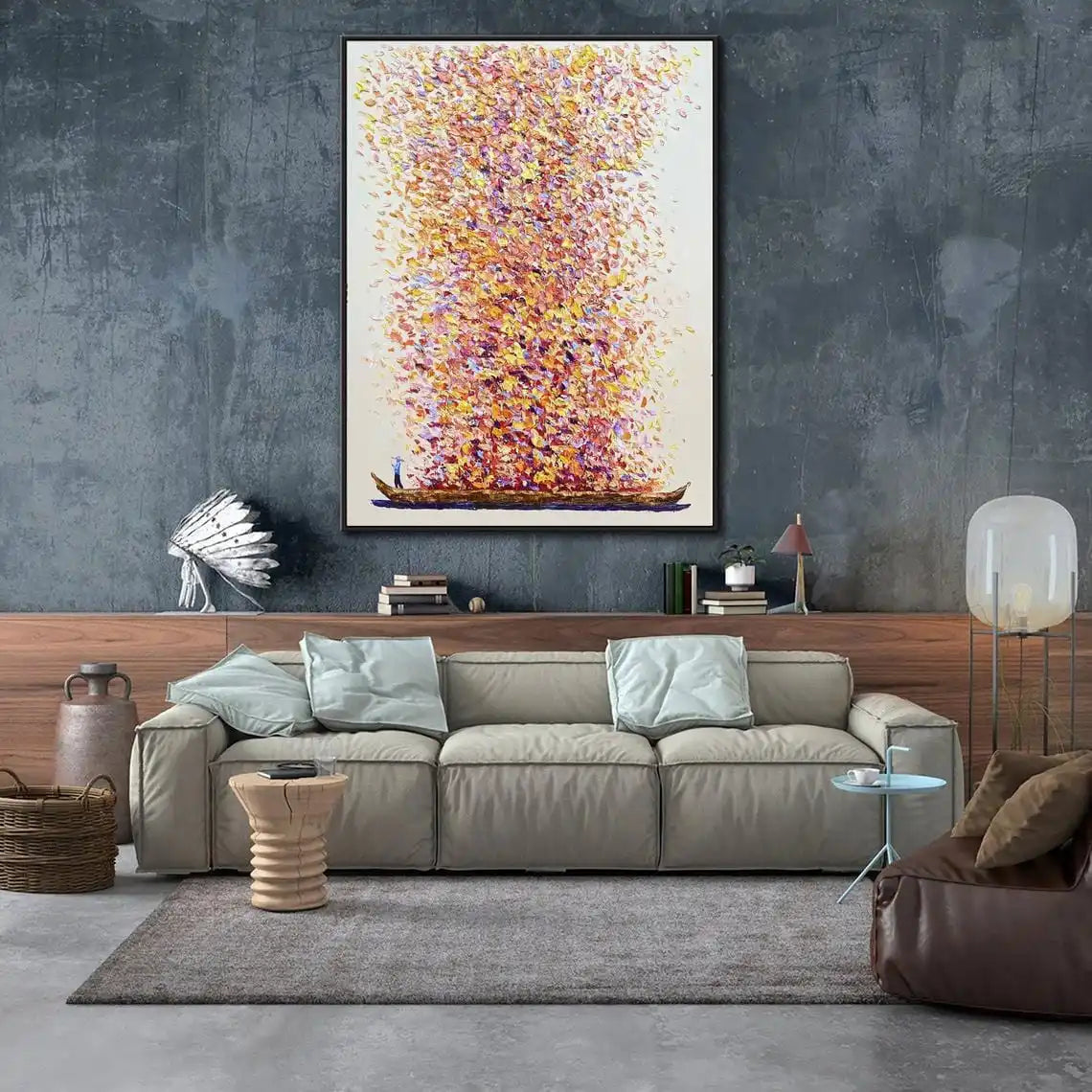 Thick Texture Fishing Landscape Picture Wall Art 100% Handmade Modern Abstract Oil Painting Canvas Art Home Decoration Unframed