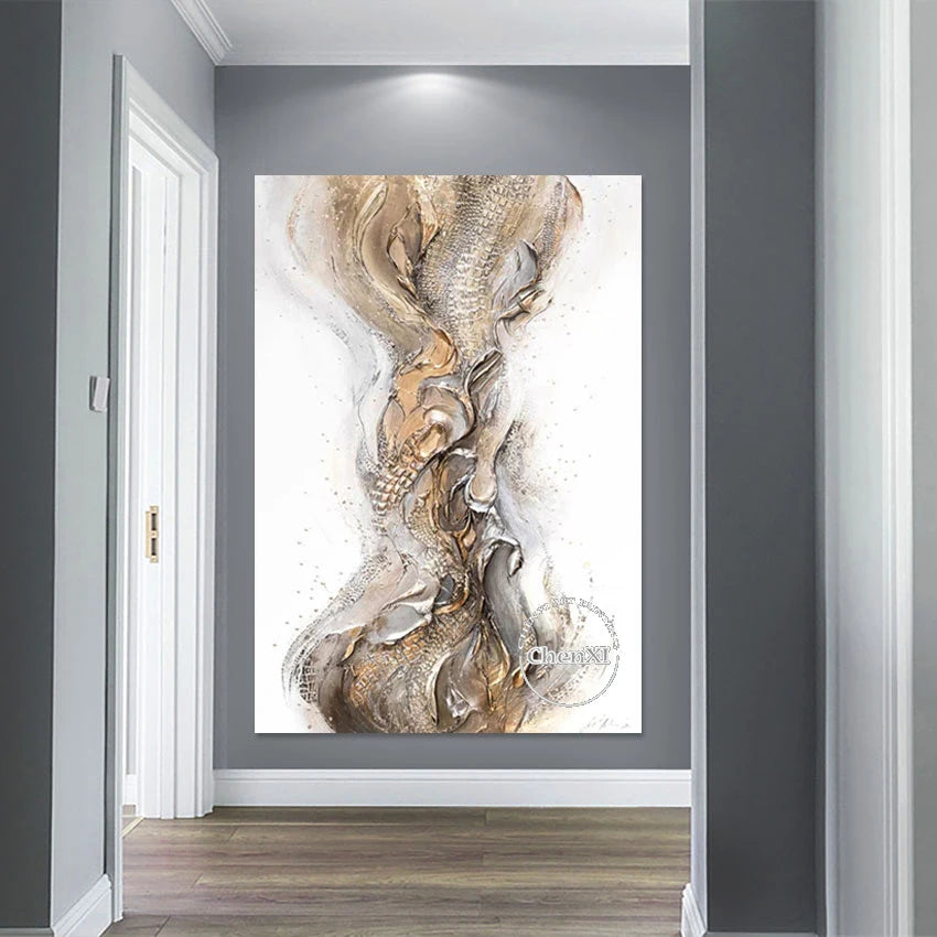 Gold Abstract Luxury Canvas Poster Art, Handmade Unframed Oil Painting, Wall Artwork on Canvas, Big Size Panel