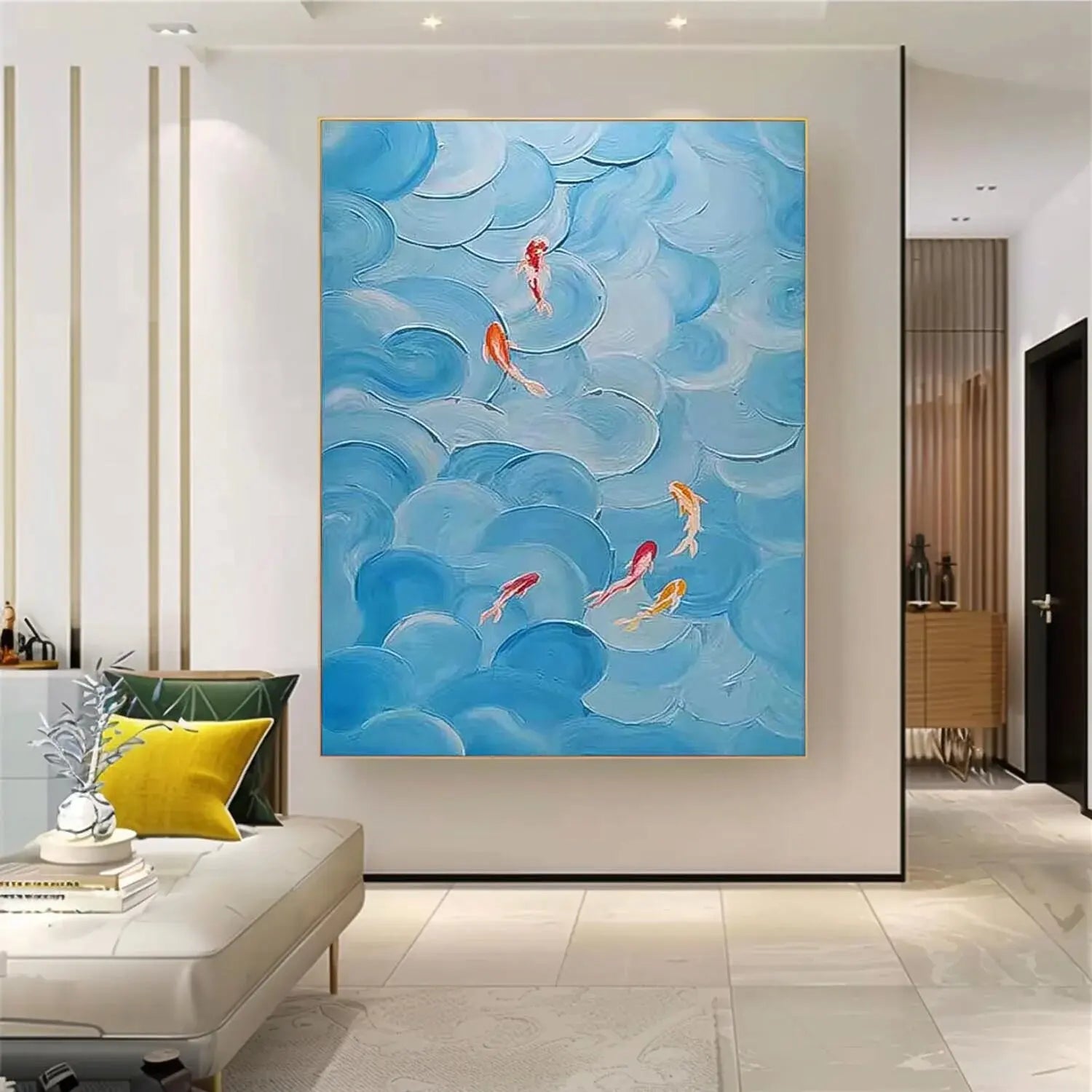 Chinese Fish Picture 100% Hand Painted Modern Abstract Oil Painting On Canvas Wall Art For Living Room Home Decoration No Frame