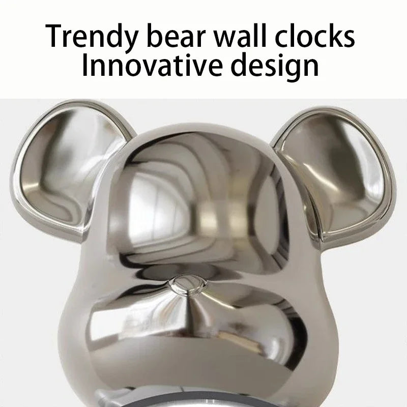 Trendy Bear Wall Clocks Living Room Led Light Wall Clocks Hanging Painting Modern Clock Luxury Entrance Clock Cartoon Brief
