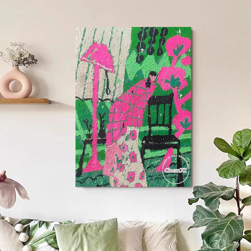 Semi Abstract Painting Figure Textured Design Wall Canvas Art Decoration Beautiful Girl Picture Frameless Bedroom Artwork