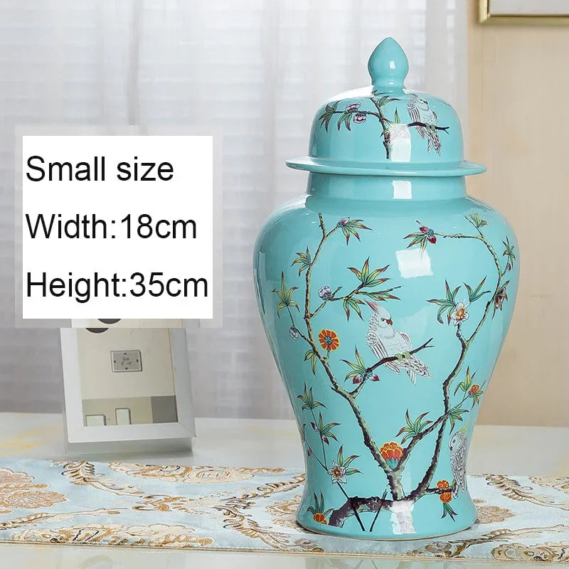 Large Floor Vase Blue 18 Inche Flower And Bird Print Temple Jars For Home Decor Chinese Porcelain Vase Flower Arrangement Heig