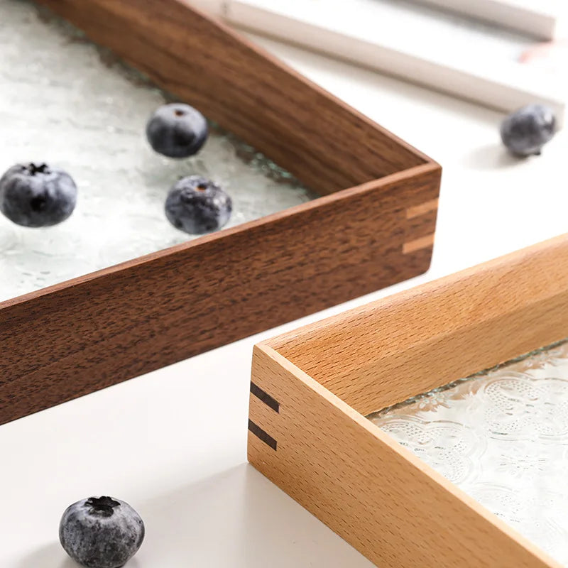 HeMu Vintage cherry-apple flower glass wooden tray tabletop decoration set aromatreatment tea sea reception tea tray