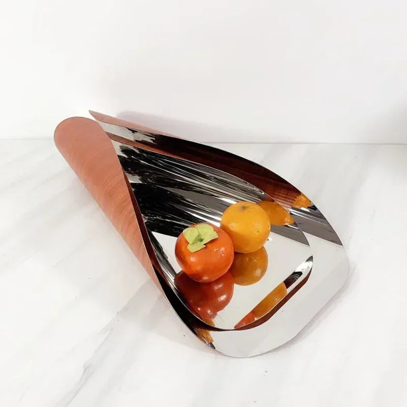 Luxury Geometric Stainless Steel Rolled Edge Silver Storage Tray, Fruit Tray, Bedroom, Study, Desktop Decoration Ornaments