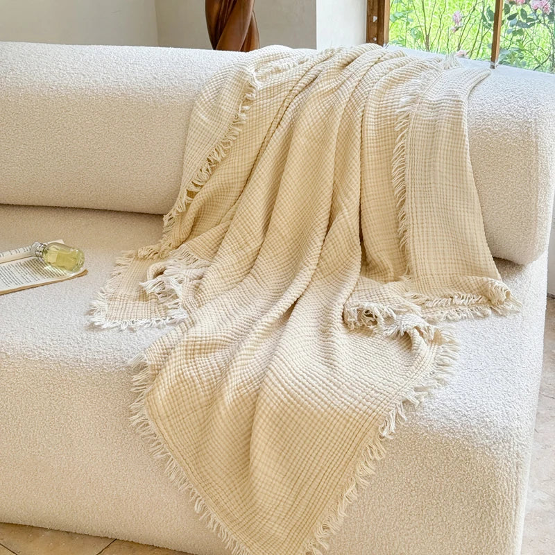 1pc The all-cotton tassel multi-functional blanket is thickened, warm and comfortable, suitable for bedrooms, sofas and offices