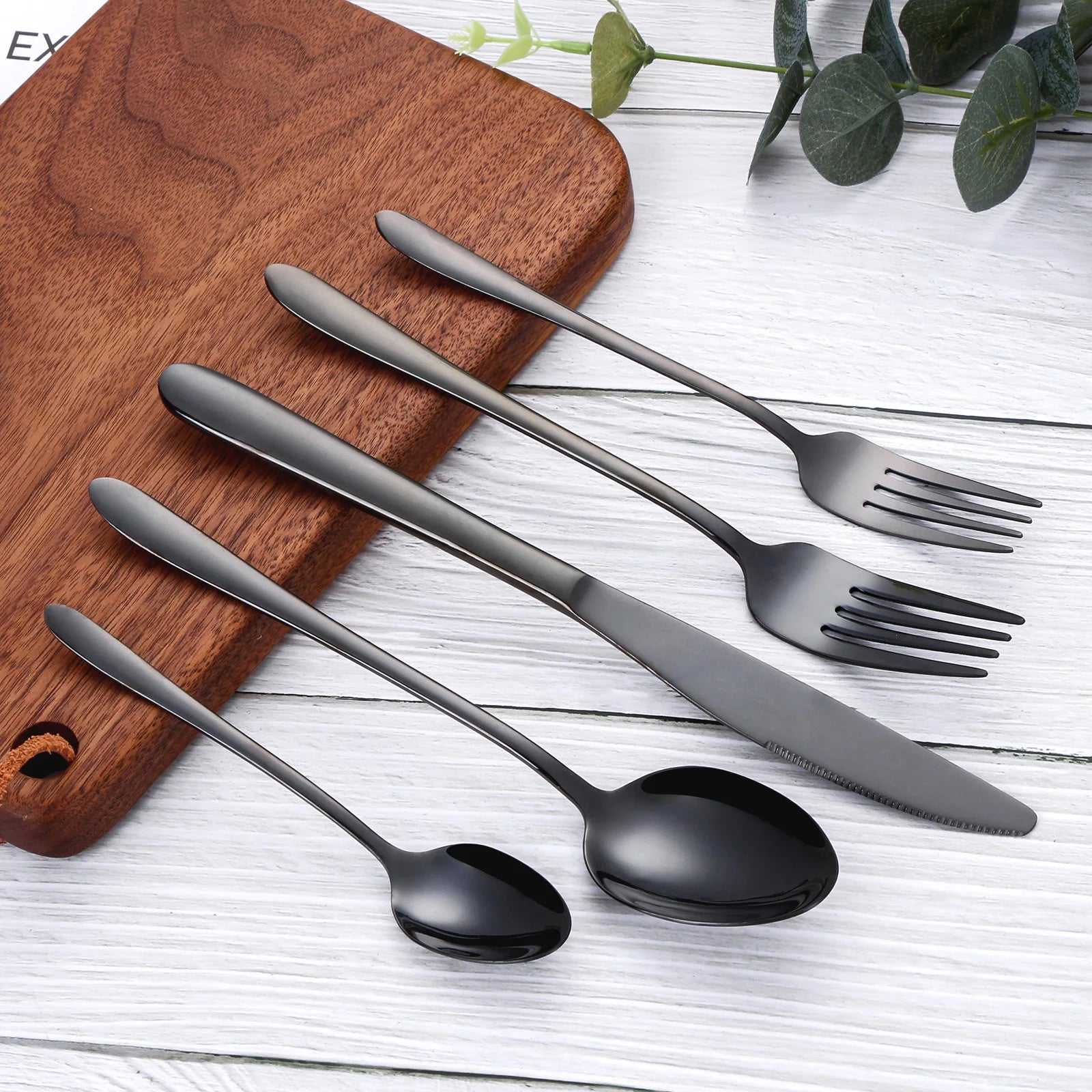 30/35/40 Pieces Western Tableware Stainless Steel Black Cutlery Set Elegant Dinner Set Mirror Knife Fork Spoon Kitchen Utensils
