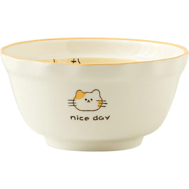 Orange Cat Ceramic Dinnerware Set Cute Bowl Plate Cutlery for Home Kitchen New House Gift