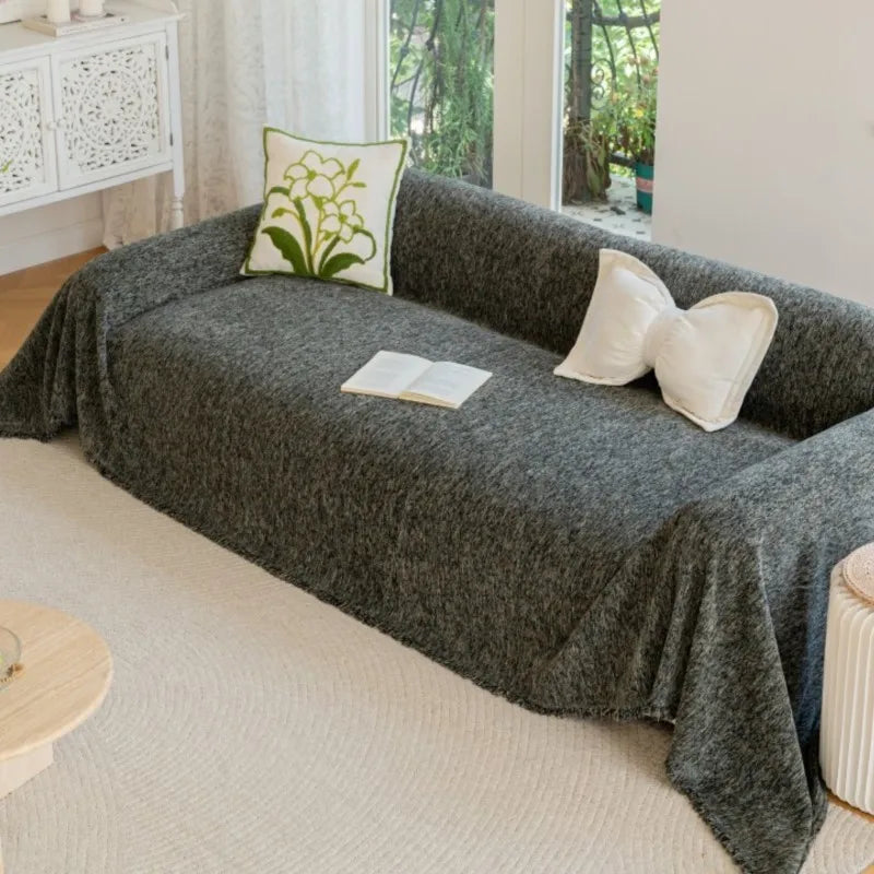 2025 All-Season Universal Full Coverage Non-Slip Couch Chenille Solid Couch Camping Blanket Vintage Solid Color Sofa Cover
