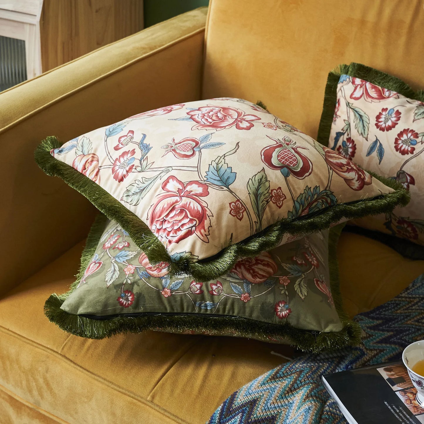 American Retro Tassel Pillowcase, Plant Flower Office Sofa, Bedside Decorative Cushion Cover