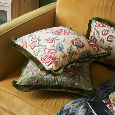 American Retro Tassel Pillowcase, Plant Flower Office Sofa, Bedside Decorative Cushion Cover