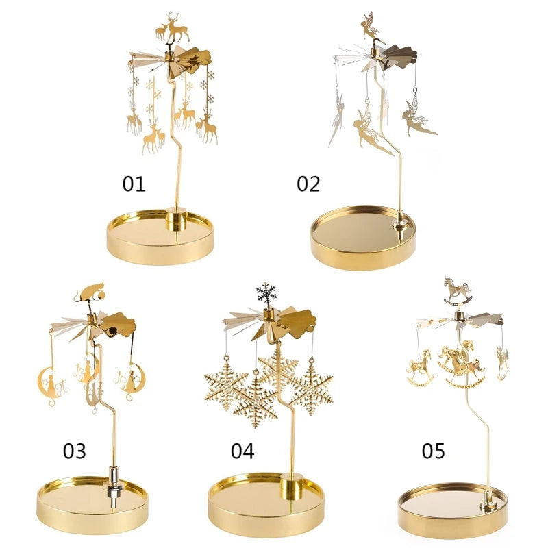 Snowflake Deer Fairy Rotating Candlestick Tealight Candle Holder Tray Romantic Wedding Party Decor Y5GB