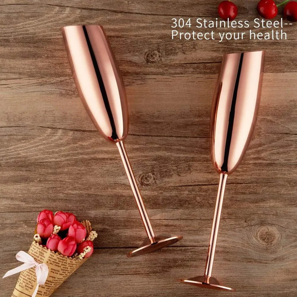 AD76-Set Of 4 Stainless Steel Champagne Wine Flutes Glasses Rose Gold Unbreakable Shatterproof