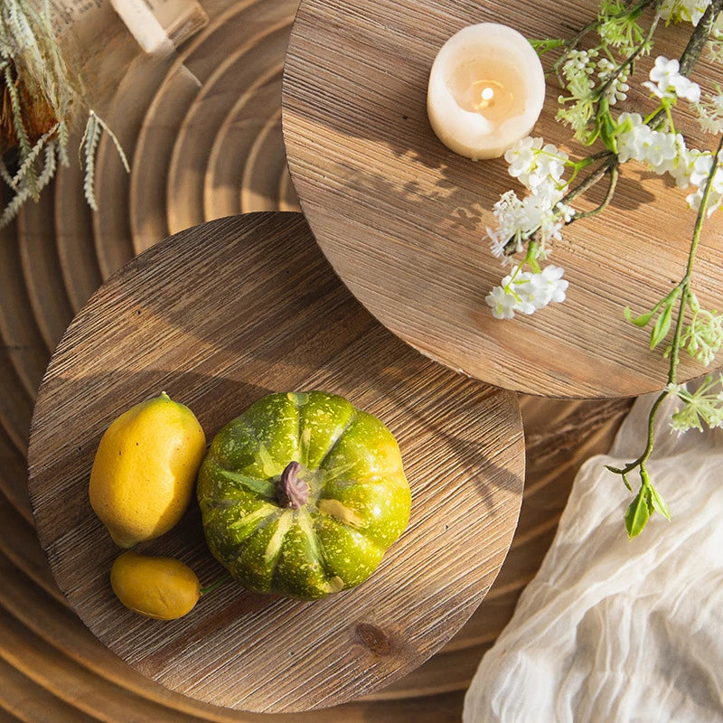Modern Round Storage Trays Wooden Fruit Food Luxury Figurines Organizer Aesthetic Ornaments Hospitality Accessories Kitchen