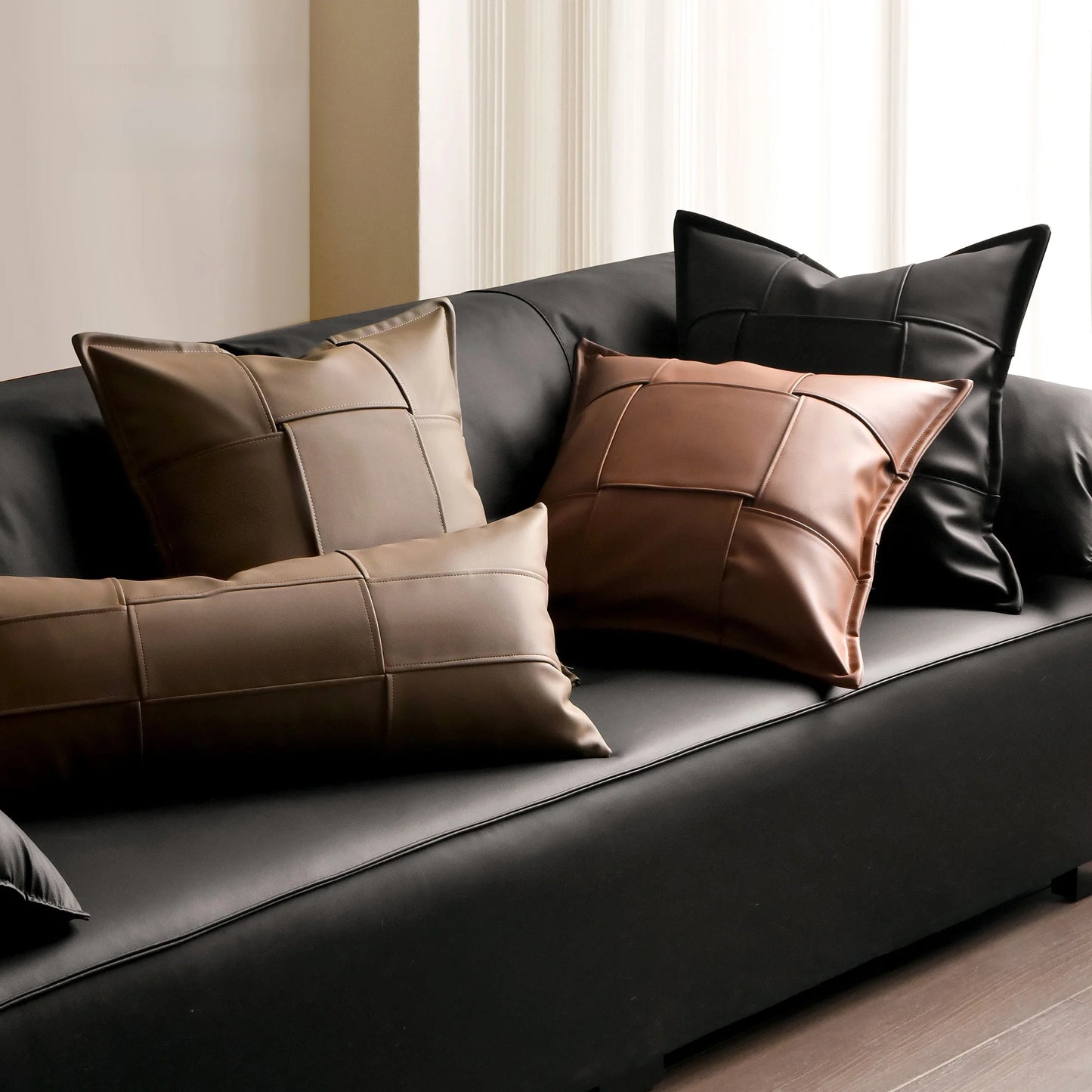 Modern Simple Bla Series Sofa Pillow Luxury Soft Decoration Sample Room Pig Skin Simulation Long Waist Pillow Cuion