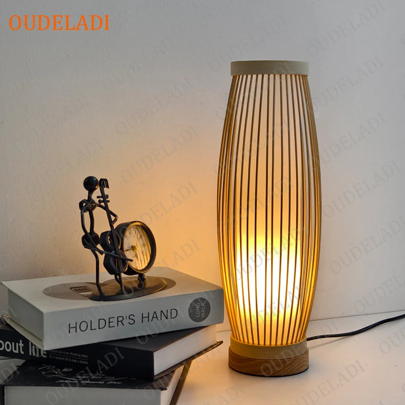 OUDELADI Warm bedside lamp Japanese-style Zen tea room lamps Bedroom tatami decor table lamps Living Room bamboo art desk lights