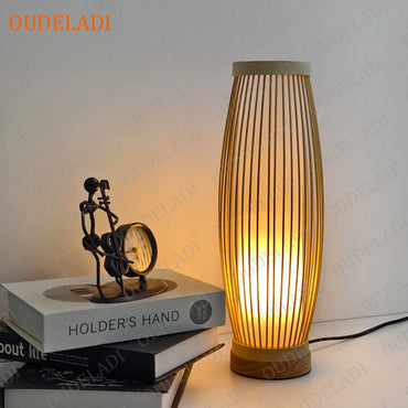 OUDELADI Warm bedside lamp Japanese-style Zen tea room lamps Bedroom tatami decor table lamps Living Room bamboo art desk lights