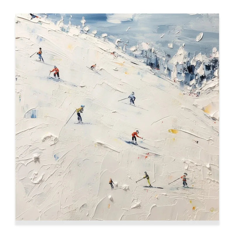 Thick Textured Knife Painted Skiing Landscape Painting 100% Handmade Abstract Oil Painting Canvas Wall Art For Home Decoration