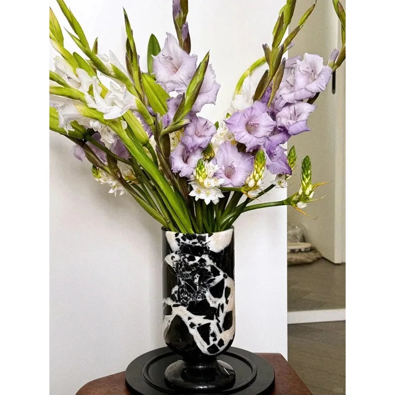 Noir Grand Antique Marble Vase for Living Room Kitchen Bedroom Bathroom Modern Flower Vase for Mantel Entryway Dining Table