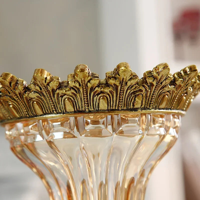 European Style Retro Glass Vase Upscale Dried Flower Vase Household Living Room Desktop Decor Flower Arrangement Vase