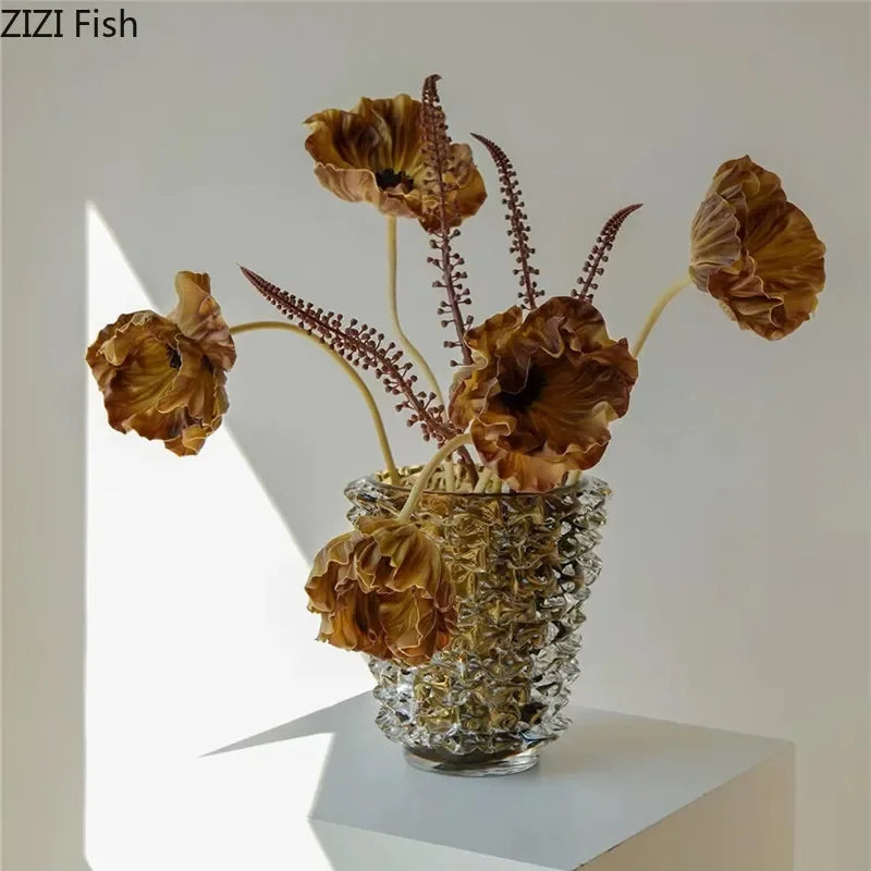 Creative Transparent Wrinkle Glass Vase Desk Decoration Flower Arrangement Hydroponics Flower Pots Floral Vases Modern Decor