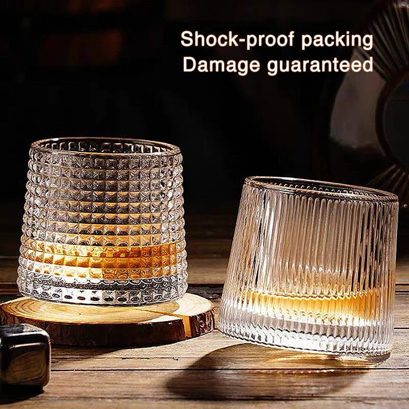 Spinning Whiskey Glass Whiskey Tumblers, Old Fashioned Scotch & Bourbon Glasses,Whisky Brandy Cups for Home Party Wine Glass