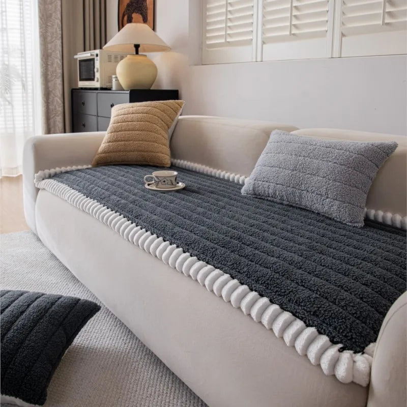 Solid Color Sofa Cushion Cover Non-Slip 2025 Autumn Wide Striped Sofa Protector Soft Anti-Skid Living Room Sofa Mats